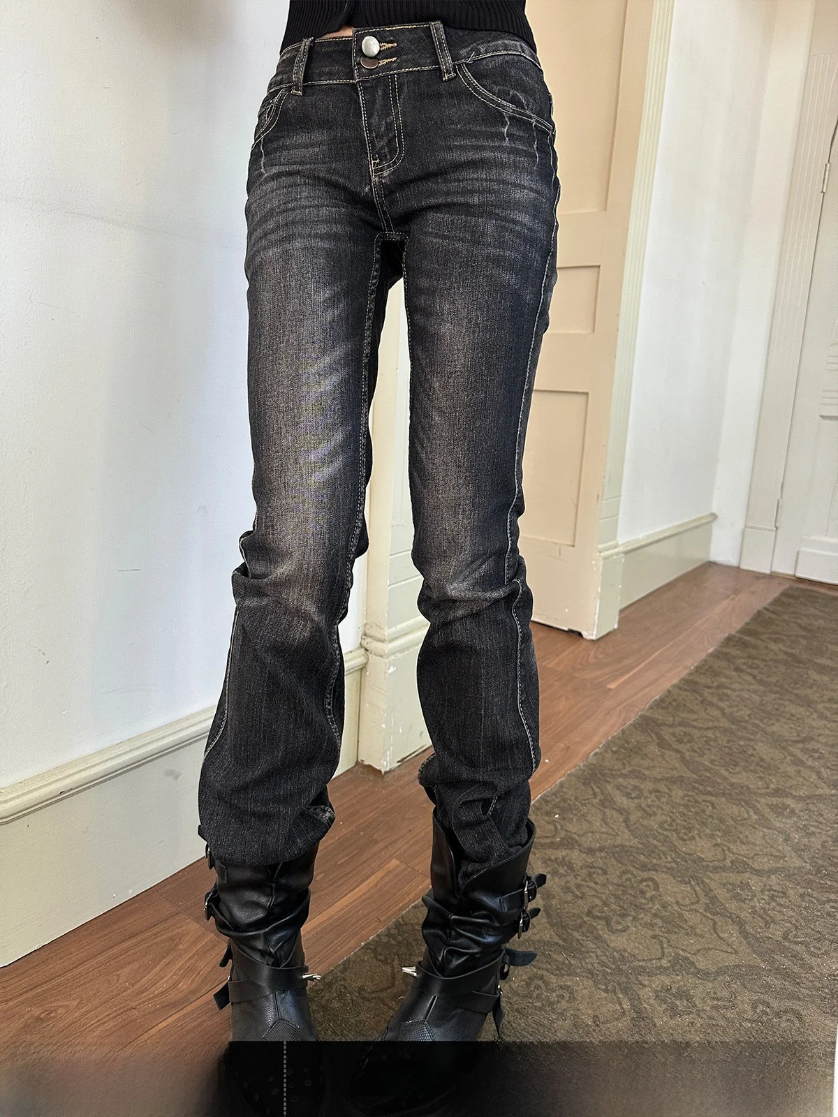 

GOGOBURN American Sle Low Waist Denim Jeans Women's Bla Straight Leg Long Pants Slimming Effect Autumn Winter New Arrival