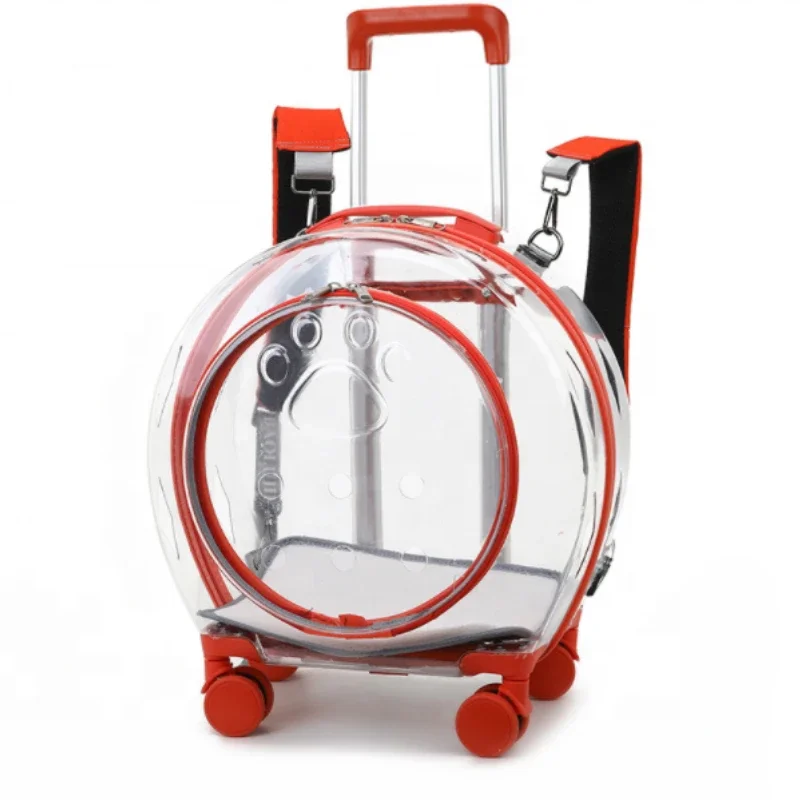 

transparent breathable bubble pet travel bag carrier backpack pet stroller trolley pet rod box