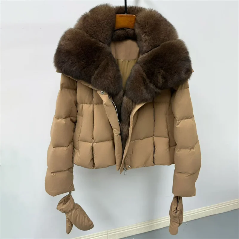 سترة نسائية أسفل معاطف جديدة من ريش البط الأبيض لشتاء 2025 معطف فرو الثعلب الحقيقي معطف سميك دافئ y2k معاطف نسائية #4