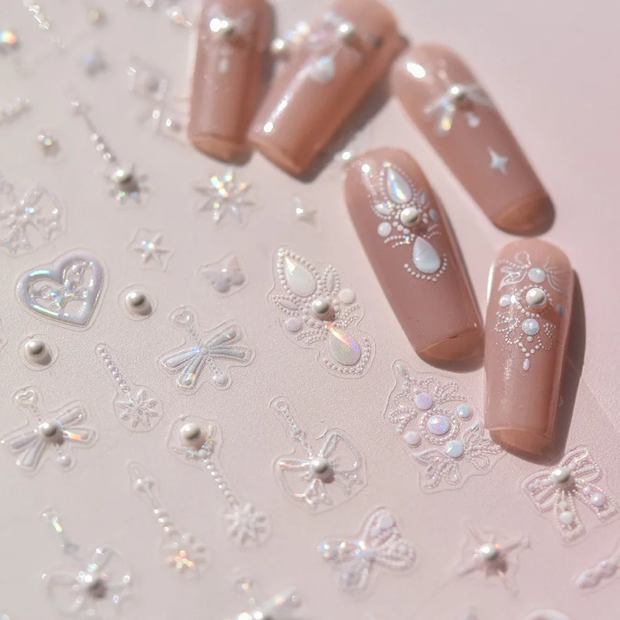 ملصقات ماسية كريستالية خماسية الأبعاد ، عقدة فيونكة ، نجمة ، قمر ، لؤلؤ ، طوطم ، قلب ، لاصق ثلاثي الأبعاد ، ملصق تزيين أظافر ياباني ، 1 والي