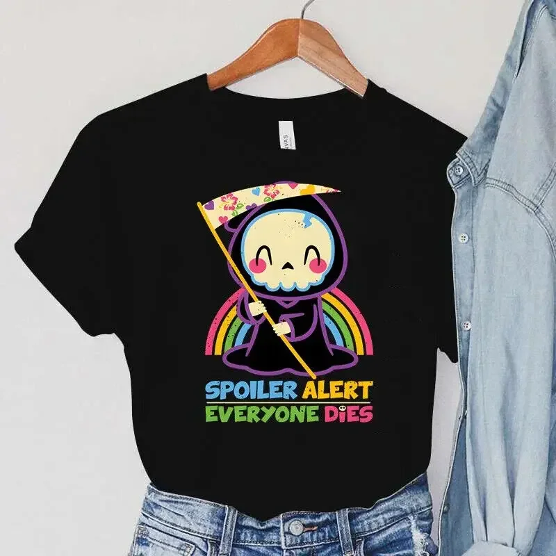 Skull Funny Spoiler Alert Everyone Dies Unisex Gift T-shirts S-5XL