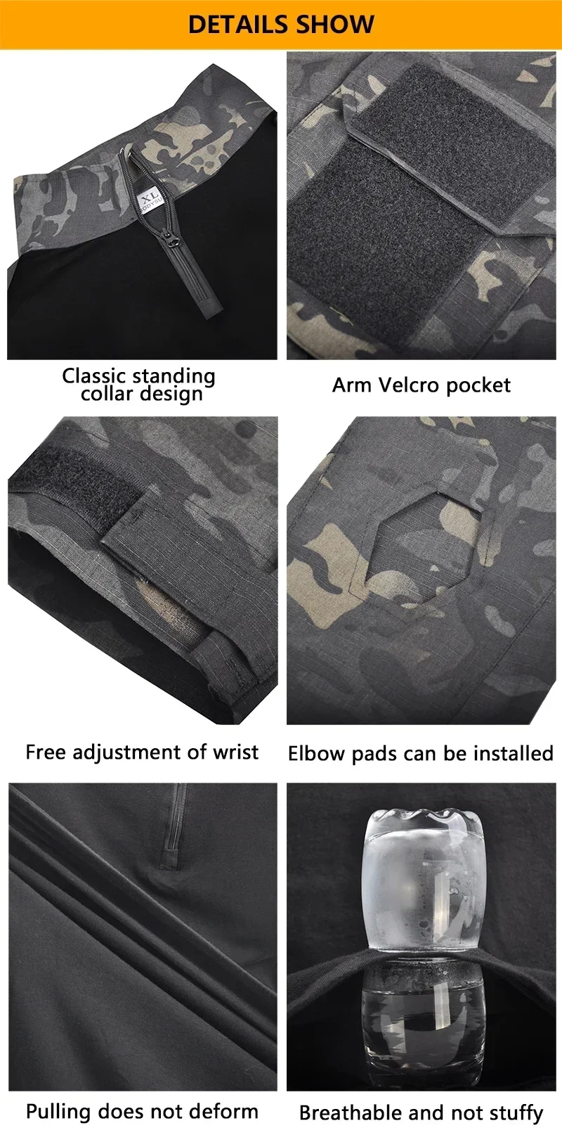 Outdoor Langarm Taktische Shirts Combat Shirt 1/4 Zipper Ripstop Baumwolle Tragen-wider Camo Airsoft T Shirts Männer Kleidung – Detail 13