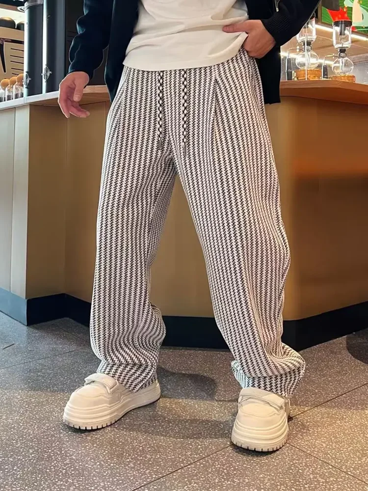 

Мужские осенне-зимние широкие повседневные брюки Thiened Fce, полосатые свободные брюки High Street Sle, универсальные брюки с 3D пошивкой