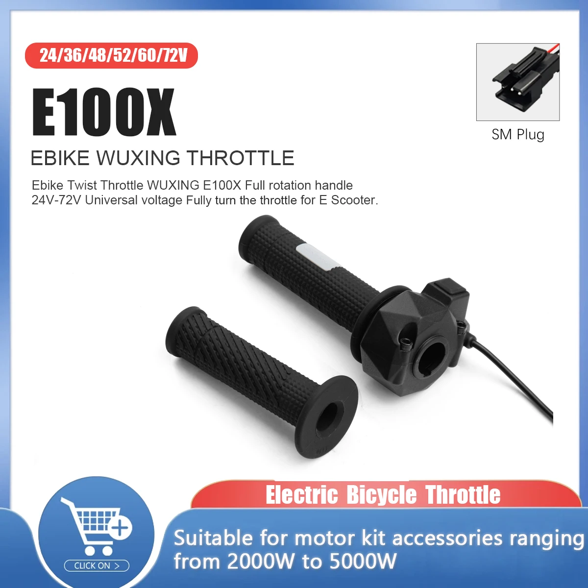 

Ebike twist throttle Grip E100X Rubber skin material for 24V-72V Electric Bicycle Accelerator 3 pin SM connector