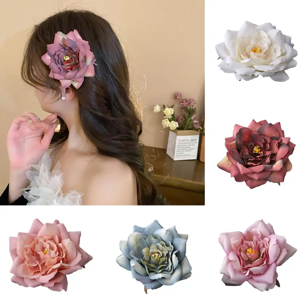 

Large Rose Flower Hairpin Gradient Color Large Flower Side Hair Clip Suit Coat Lapel Brooch Pin Hair Accessories