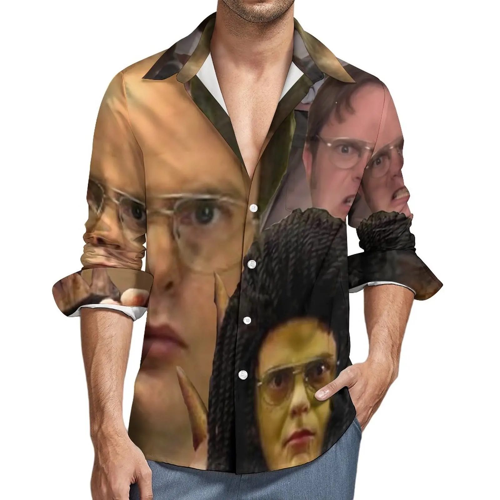 

Dwight Schrute Shirt Funny Print Casual Shirts Long Sleeve Graphic Harajuku Blouses Autumn Cool Oversize Top