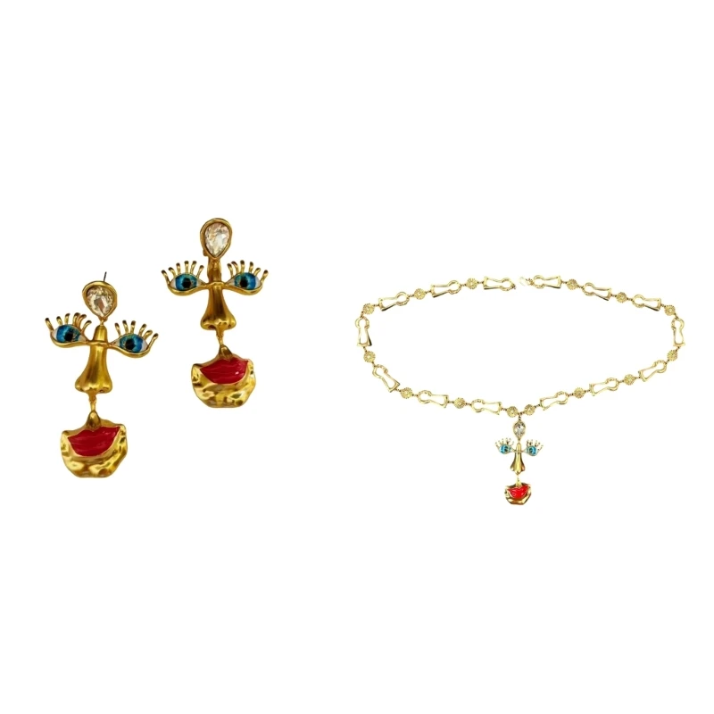 652F Artistic Grotesque Face Earrings/Necklace Ethnic Statement Unisex Accessories