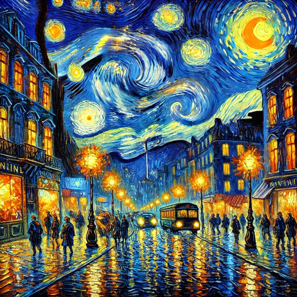 Starry Night Street Landscape Oil Painting on Canvas, Hand Painted Wall Art Picture for Bathroom,Home Decoration Artwork