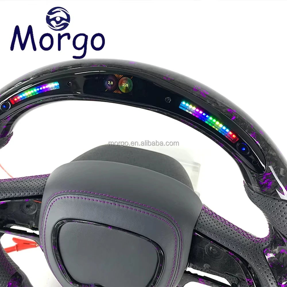 For Dodge Customized Embroidery LED Rpm Carbon Fiber Steering Wheel Accessories for Dodge Charger Challenger Hellcat Srt RT！！