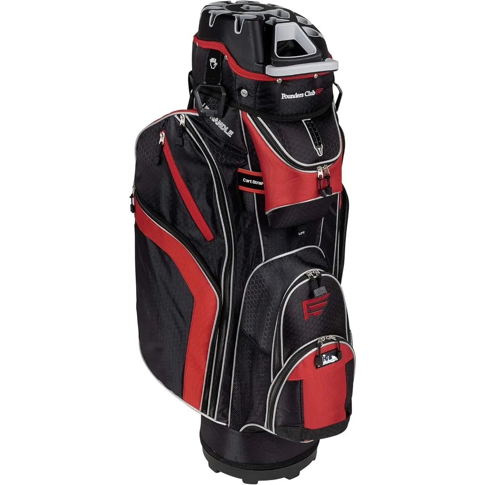 Premium Cart Bag with 14 Way Organizer Divider Top (Black Red)