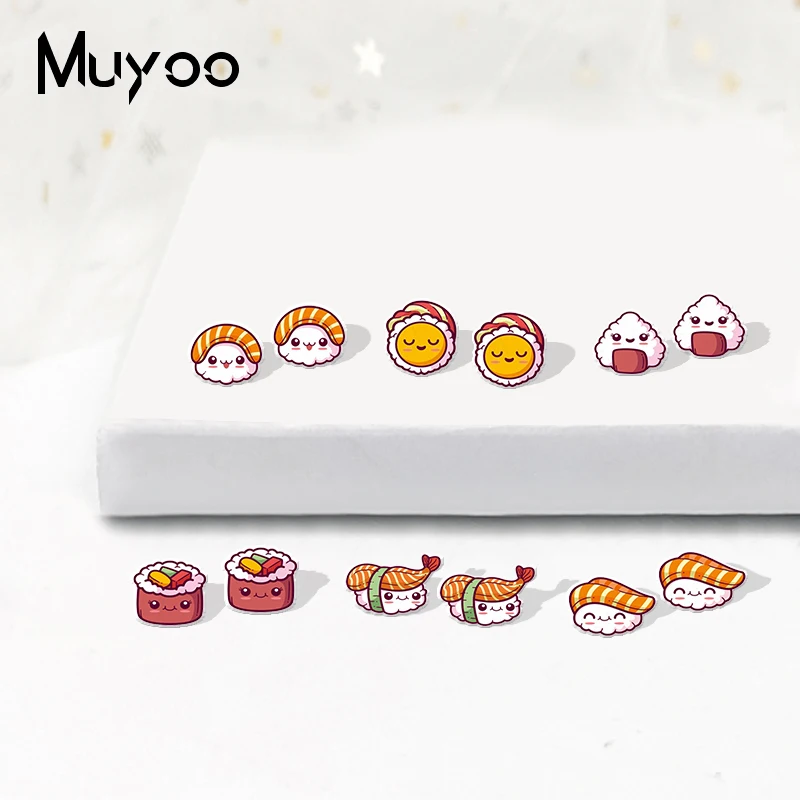 New Fashion Cartoon Sushi Acrylic Epoxy Earrings Cartoon Japanese Food Sushi Sashimi Icons Arylic Resin Earrings