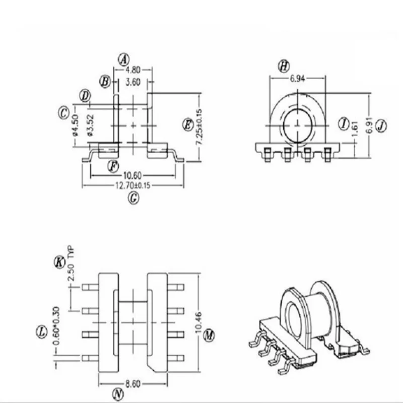 EP7 soft core PC44 materiale e EP7 SMD bobina orizzontale 4 + 4 pin 15 set/lotto