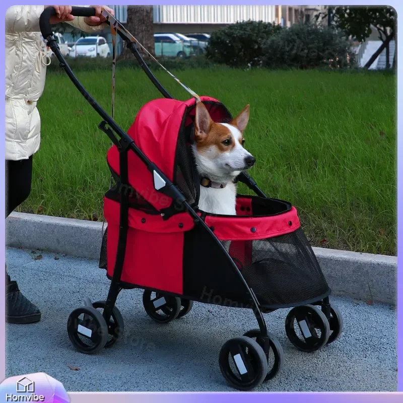 Foldable Pet Stroller Lightweight Dog Cat Carrier Breathable 4 Wheel Push Cart Portable Travel Trolley for Small Animals