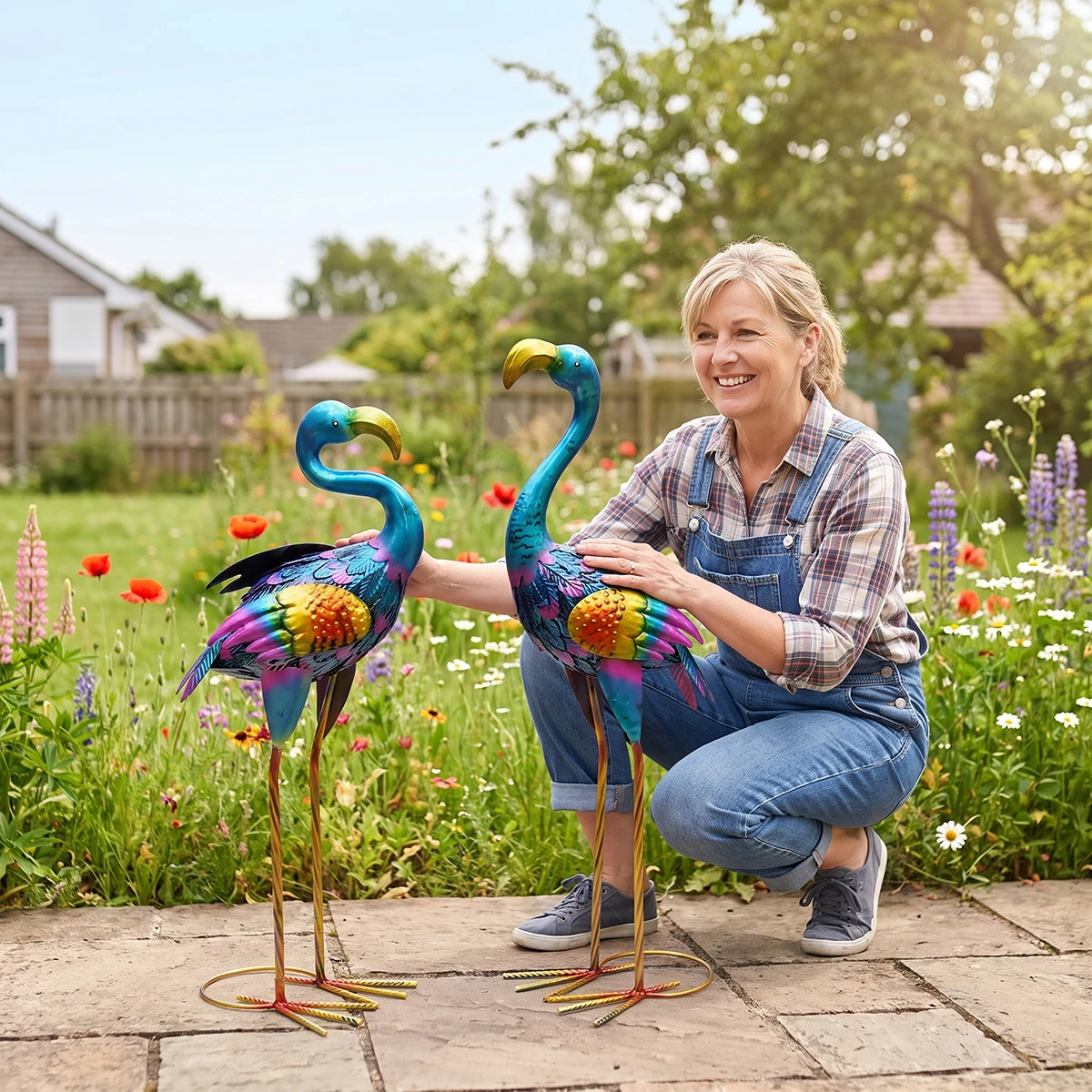 Afbeelding 6: GEEYANG Grote Metalen Flamingo Tuinbeeld - Binnen/Buiten Tuin Patio Gazon Decoratie Ideaal Moederdag Bruiloft Cadeau
