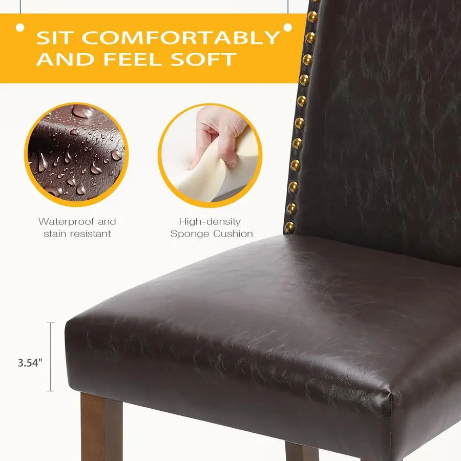 مجموعة كراسي تناول الطعام مكونة من 2، كراسي طاولة مطبخ عصرية من جلد البولي يوريثان مع أرجل خشبية ومقعد مبطن لمطعم المطبخ في غرفة الطعام #2