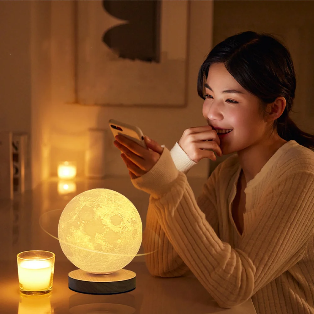 F2 3D Moon Lamp Bedside Table Lamp 3 Lighting Modes Dimmable USB Rechargeable Night Light With Base Living Room Bedroom Decor