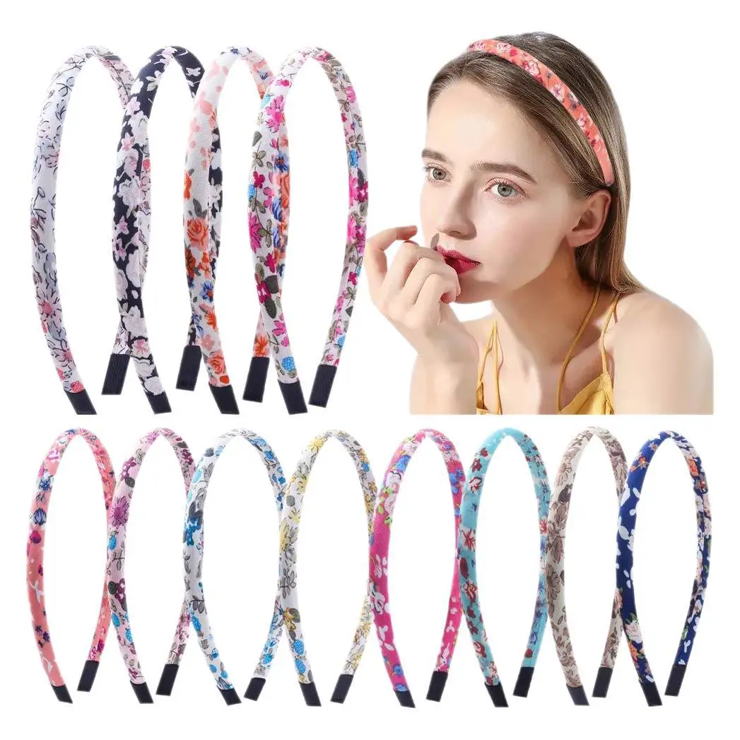 

1pc Small Fresh Hair Band Sweet Girl 1cm Floral Fabric Hair Clip Headband