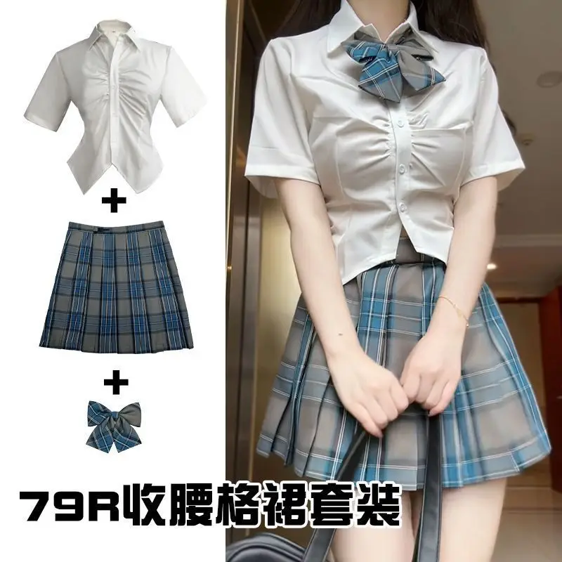 JK Uniform Pure Desire Tied Slim Fit Waist Trimming Short-Sleeved Shirt Outfit Summer Sweet Girl Student Skirt Full Set