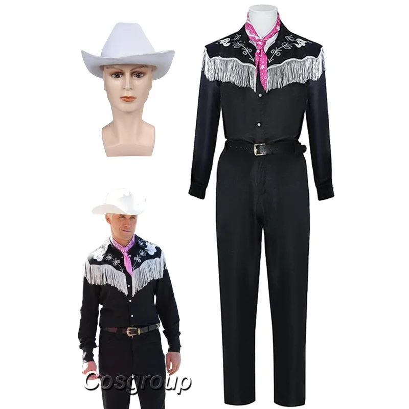 كين تأثيري فانتازيا 2023 فيلم باربي تمويه زي قبعة رعاة البقر الكبار الرجال الخيال الزي الذكور هالوين كرنفال حفلة القماش