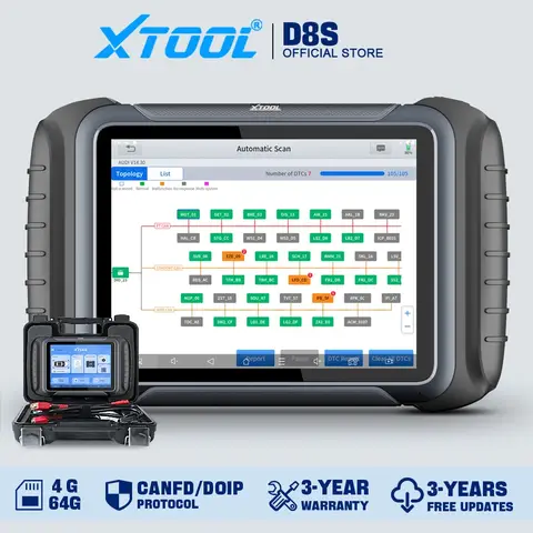 XTOOL D8S Car Diagnostic Tools Automotive Scanner ECU Coding 38+ Services Topplogy Map Bidirectional Key Programming CANFD DOIP