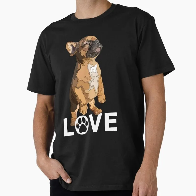 Brown Frenchie Puppy Love Bulldog Print Graphic T-shirt Unisex Cotton Short Sleeve Tee Funny Gift for Dog Lovers & Pet Owner