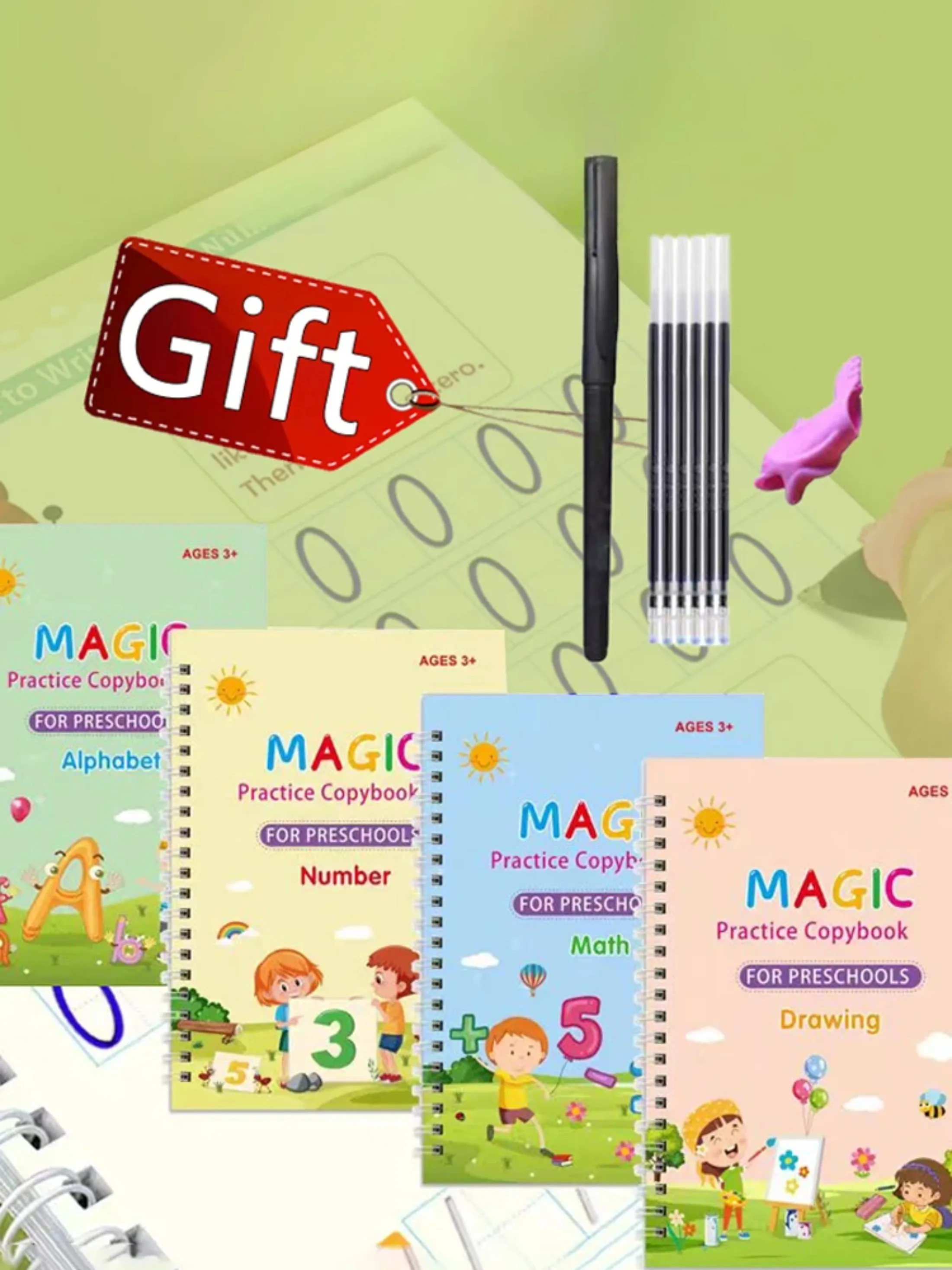 

4 Magic Copybooks Children's Toy Writing Reusable Free Wiping English Maths Drawing Children's Toy Writing Practice Copy Book