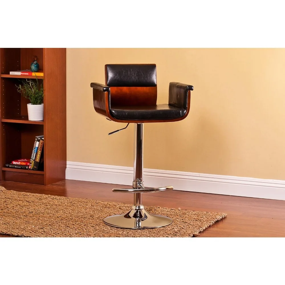 

Adjustable Height Rotating Bar Stool, Modern Kitchen Counter Bar Chair, Bar Stool with Cushioned Seat, Armrest, and Backrest