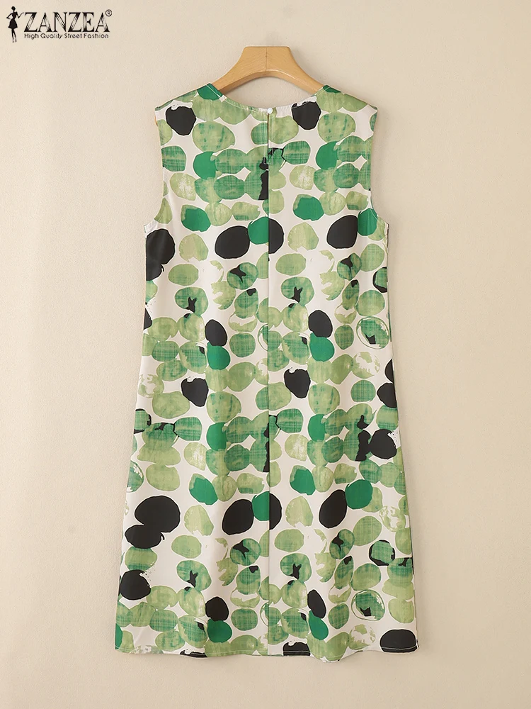 2025 ZANZEA 夏ノースリーブ花柄サンドレス女性ボヘミアンビーチ膝丈ドレスカジュアルホリデー Vestidos ローブファム
