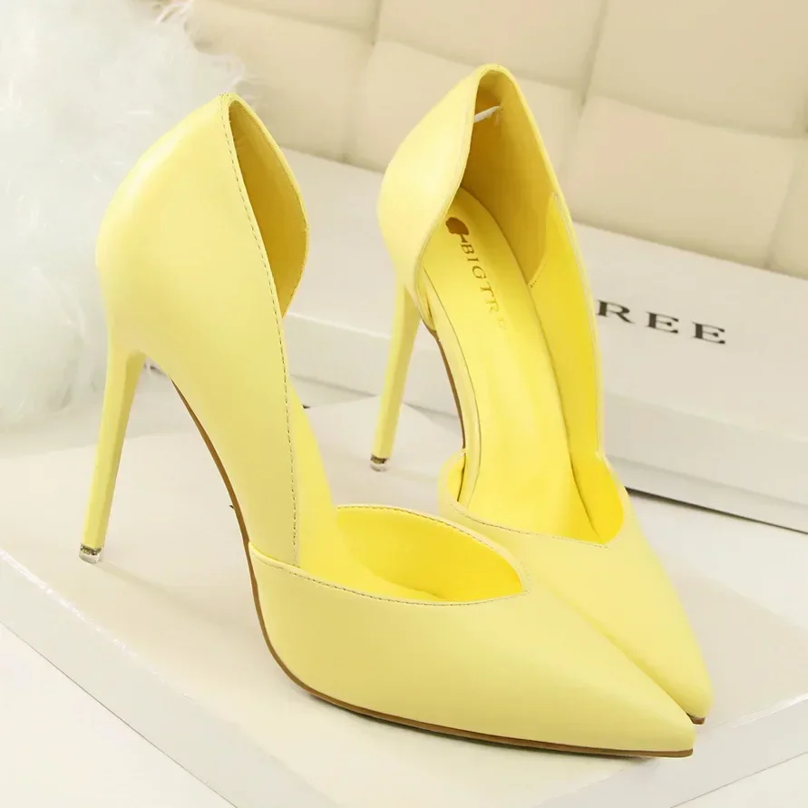 Summer Women Office Work 10.5cm High Heels Nightclub Leather Pumps Lady Fashion Concise Yellow Red Shoes Party Stiletto Heels