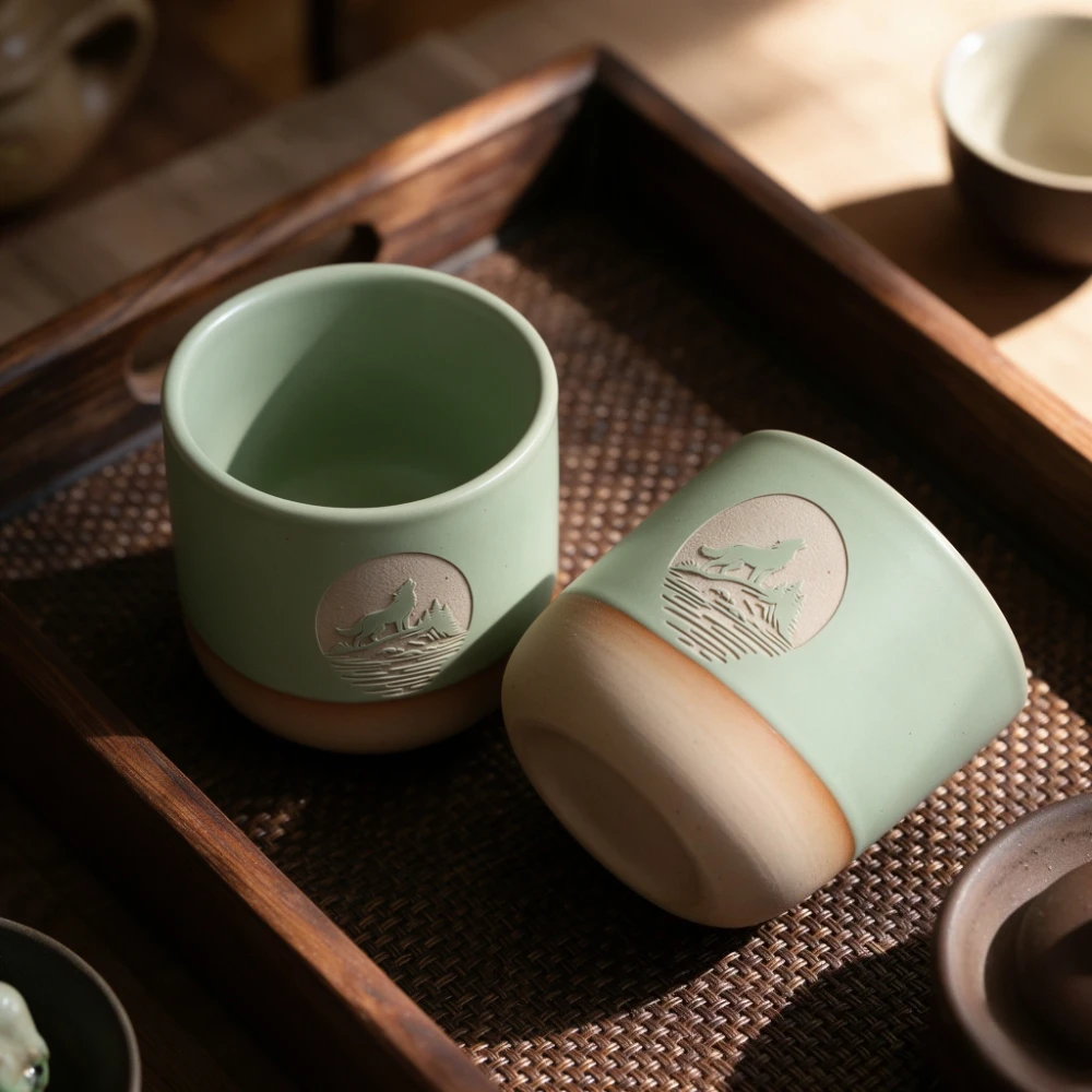 220ml Handleless Ceramic Mug Tree of Life Relief Matte Glaze for Espresso Latte Tea Home Office Gift