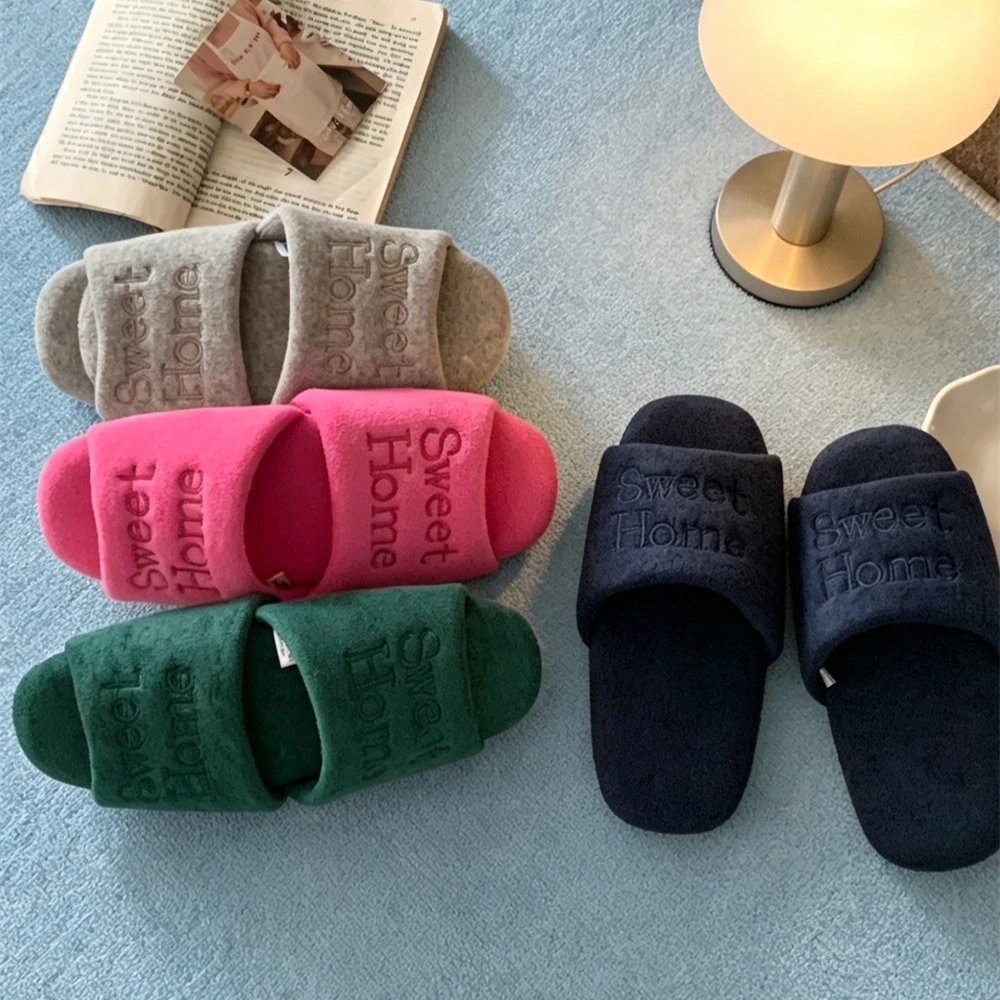 Korean Letter Embroidery Ins Style Couple Cloth Slippers Silent Indoor Floor Shoes Four Seasons Parent-child Slippers