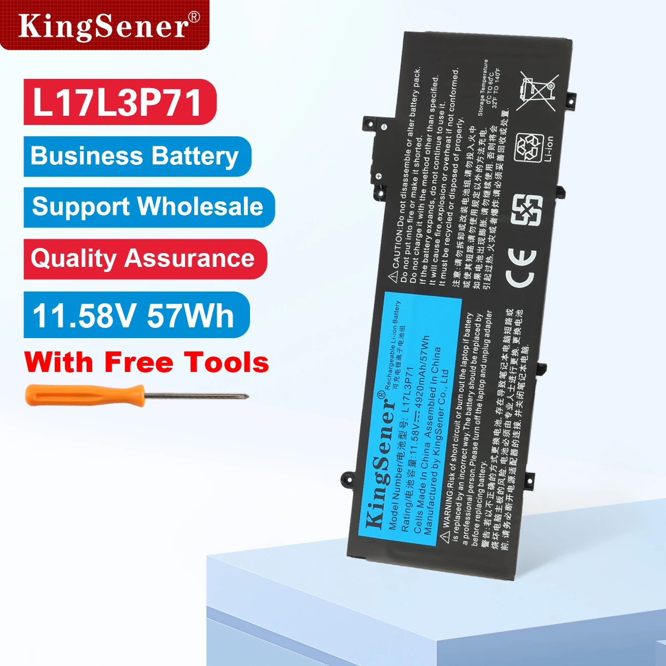 KingSener 57WH L17L3P71 Akku für Lenovo ThinkPad T480S Serie, als Ersatz für die Teilenummern 01AV478 SB10K97620 01AV479 01AV480 L17M3P71 L17S3P71
