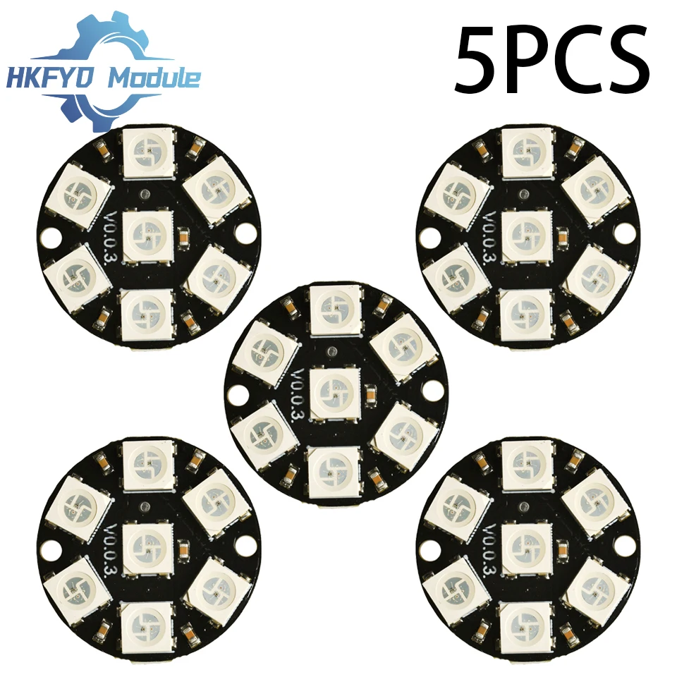 WS2812 حلقة LED RGB 7 بت، 5050 وحدة دائرة إضاءة كاملة الألوان قابلة للبرمجة لمشروع الإضاءة Arduino DIY