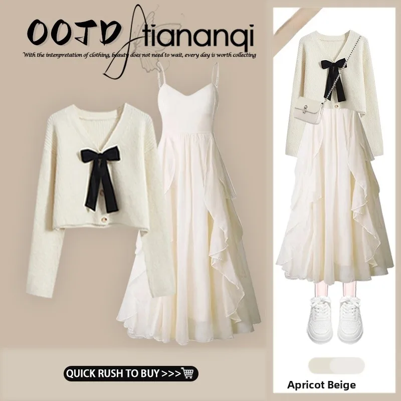 

Модный женский вязаный комплект: свитер с V-образным вырезом на молнии и длинные брюки, летне-осенний, с завязками