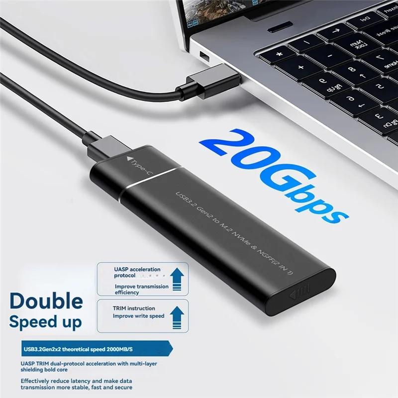 

M.2 Nvme SATA SSD Enclosure Adapter Tool-Free USB 3.2 Gen2 20Gbps External Nvme To USB SATA M-Key / B+M Key