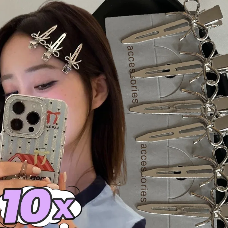 

5/10Pcs Silver Bowknot Hair Clips Women Simple Seamless Duckbill Clip Girls Bangs Side Barrettes Fashion Metal BB Clip Hairpins