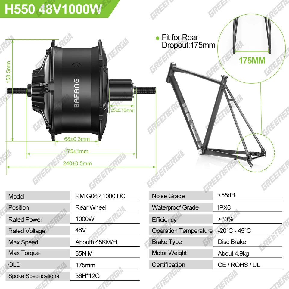 Bafang 48V 1000WリアハブモーターG062.1000.DC電動自転車変換キット