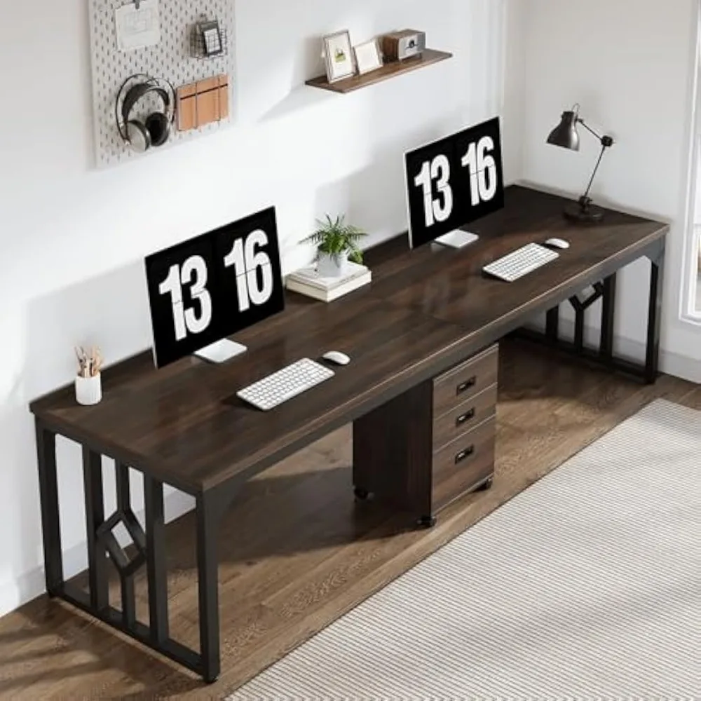 

78.7-Inch 2 Person Desk with File Cabinet, Extra Long Computer Desk with Storage Drawers