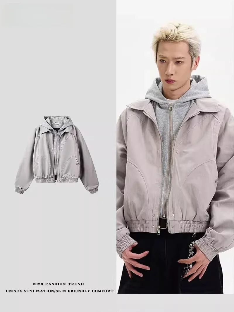 

Мужской комплект LPLN 2025: Весенне-осенний свободный уличный костюм в стиле Хонконг и Харадзюку, модный молодежный комплект из двух предметов с воротником-стойкой