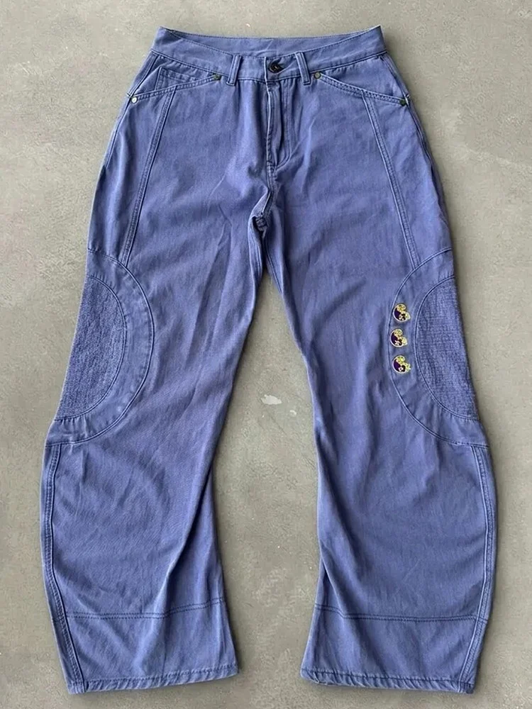 American Retro Tai Chi Embroidered 3D Knife Wide Leg Work Pants Men's Street Versatile Design Loose French Work Pants