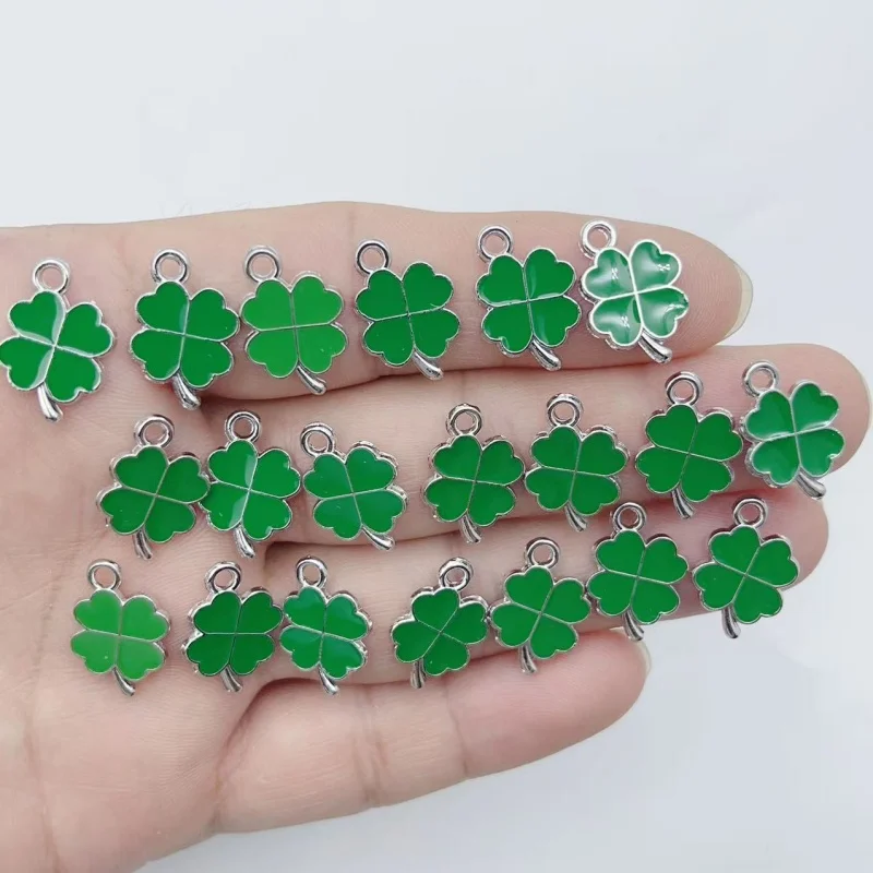20Pcs Green Four Leaf Clover Alloy Charms Enamel Lucky Clover Pendant DIY Jewelry Making Accessories for Bracelet Necklace Earri