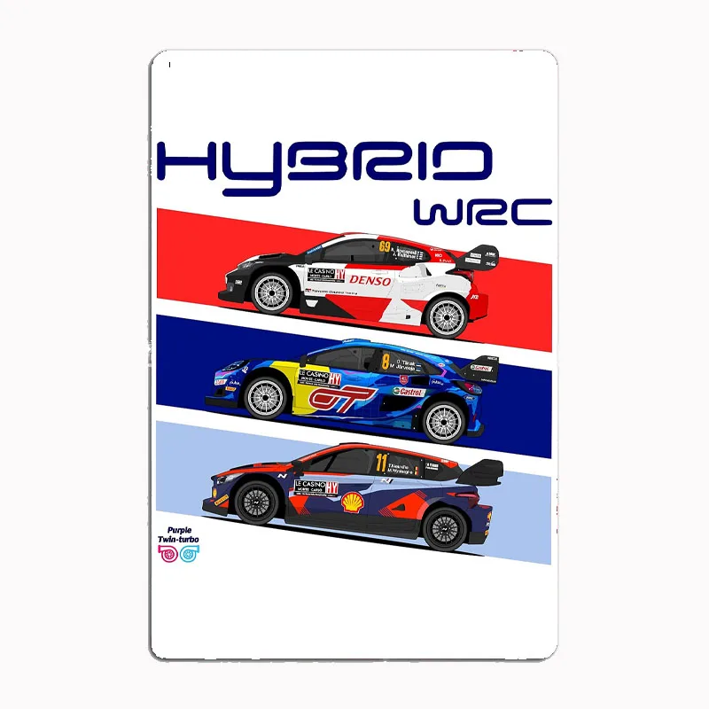 Hybrid WRC 2023 Car Metal Sign Poster Garage Room Decor Automobile Club Custom Tin Vintage Home Decor