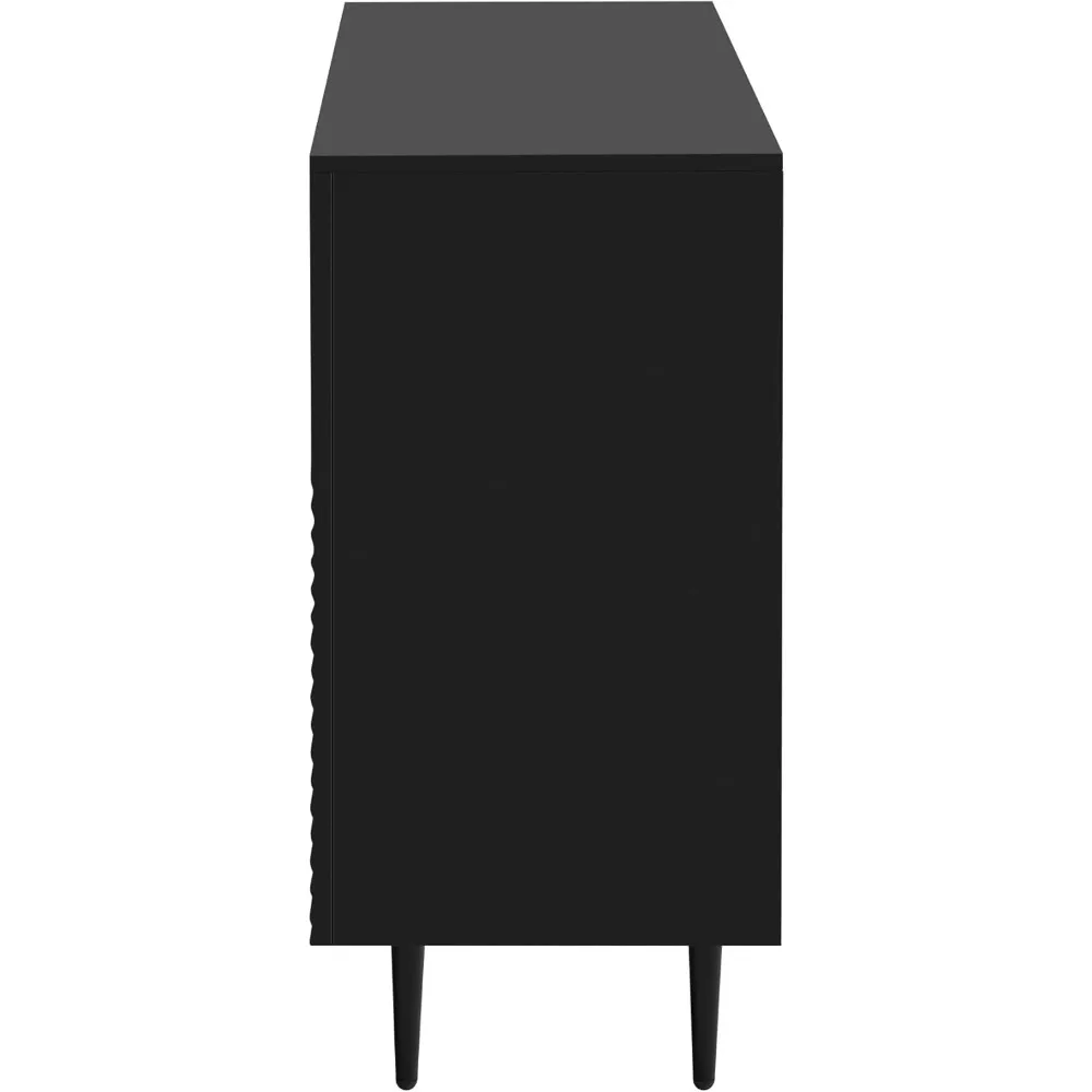 خزانة جانبية للتخزين مع أرفف قابلة للتعديل ونمط باب هندسي، وطاولة وحدة تحكم أرضية خشبية لغرف المعيشة