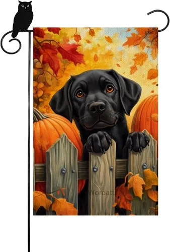 Fall Black Labrador Dog Garden Flags Double Sided Burlap, Seasonal, 12x18 XXQ