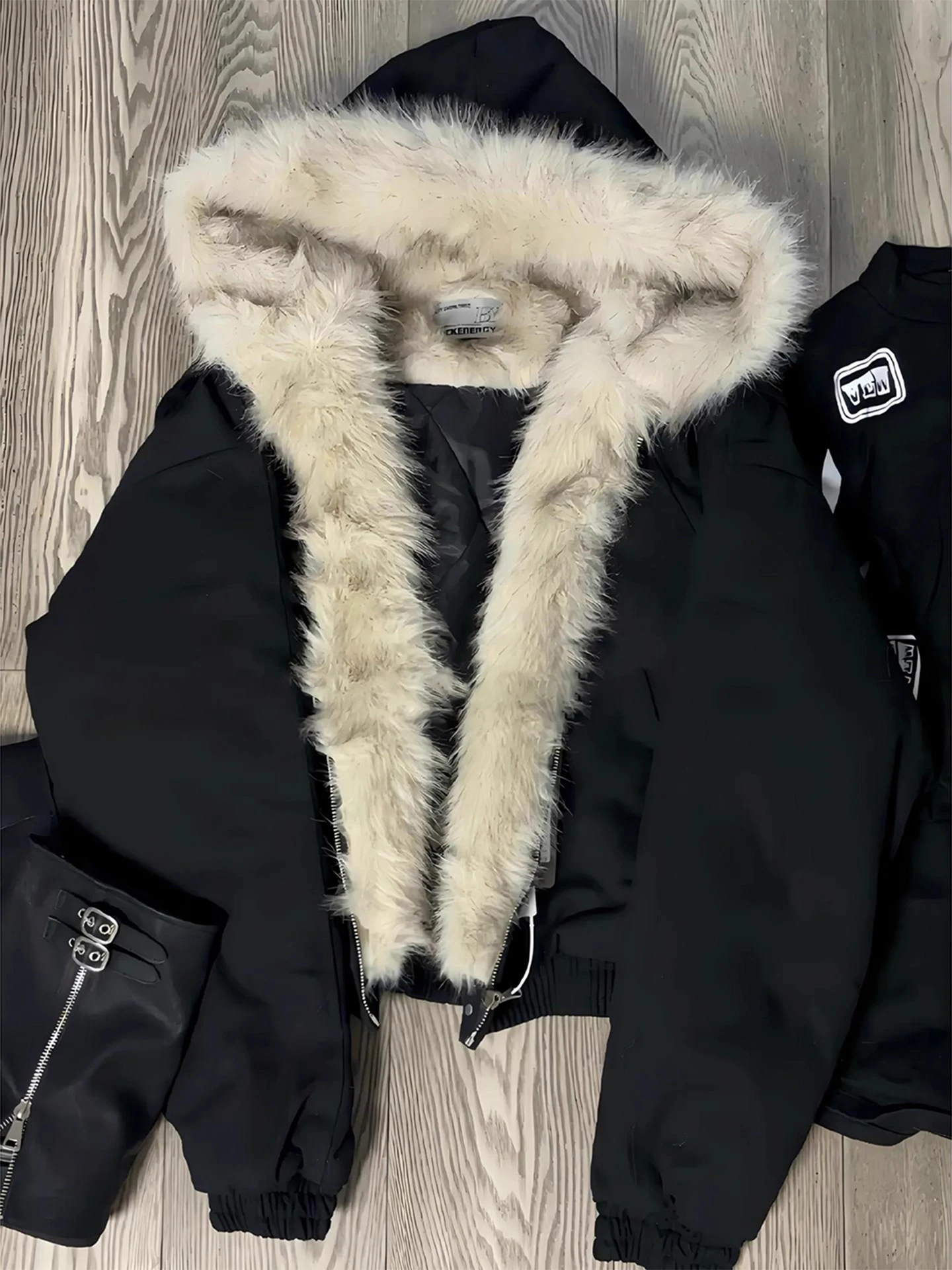 Black Fur Collar Thickened Fleece Lined Cotton Jacket Men's Lazy Style Warm Coat Winter Casual Long Sleeve Zipper Closure