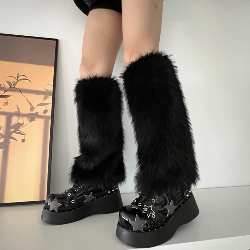Women Furs Leg Warmer Winter Furry Long Boot Cuffs Fuzzy Shoe Cover Party Costume for Holiday Festival Performances Play image 4
