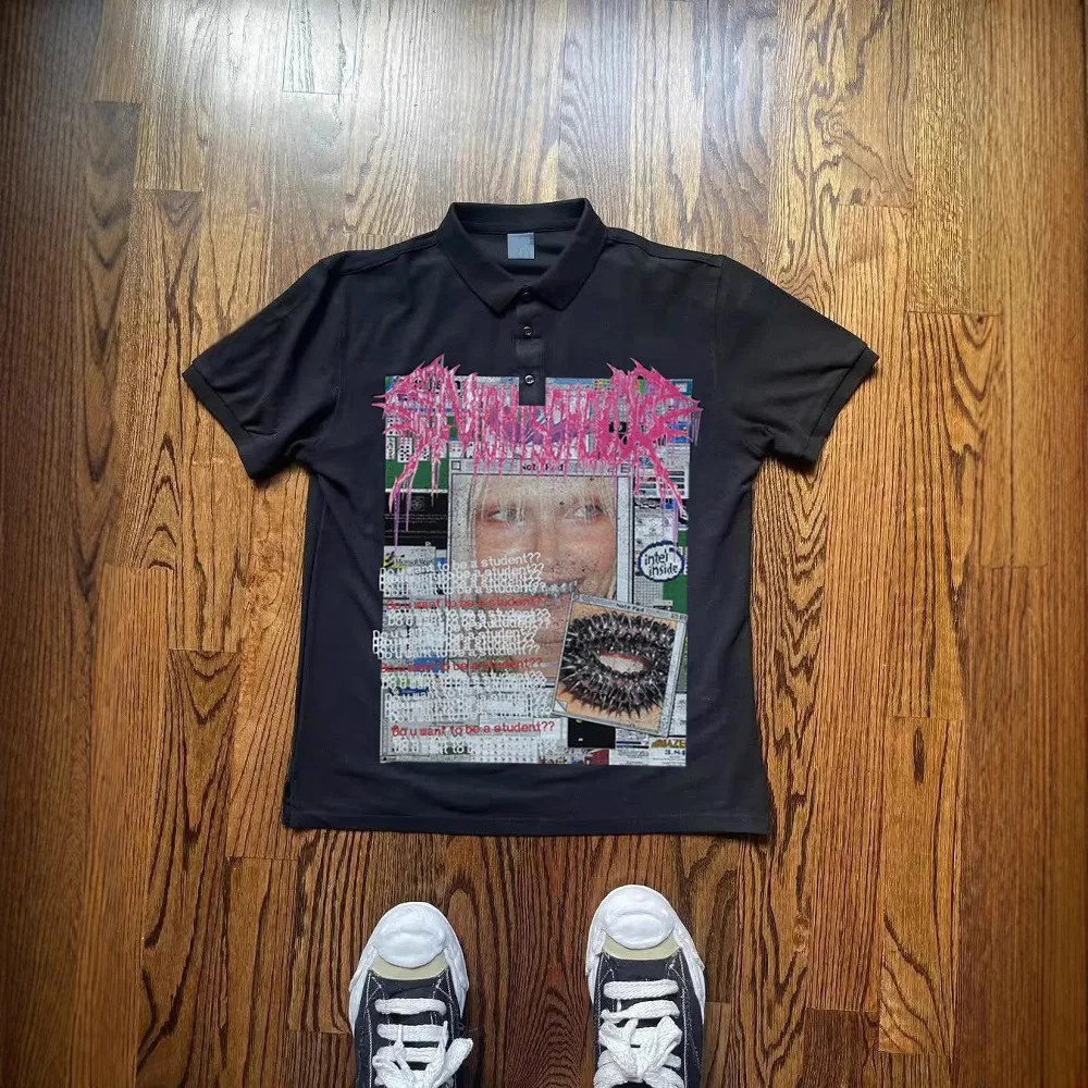 Sommer Y2K Gedruckt Lose ort Sve runde Ne T-shirt Personali k Retro irt Polyester Stoff Geometrische Muster