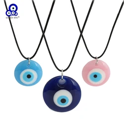 Lucky Eye Plastic Round Pendant Necklace Leather Rope Chain Turkish Evil Eye Necklace for Women Men Jewelry collar collier שרשרת
