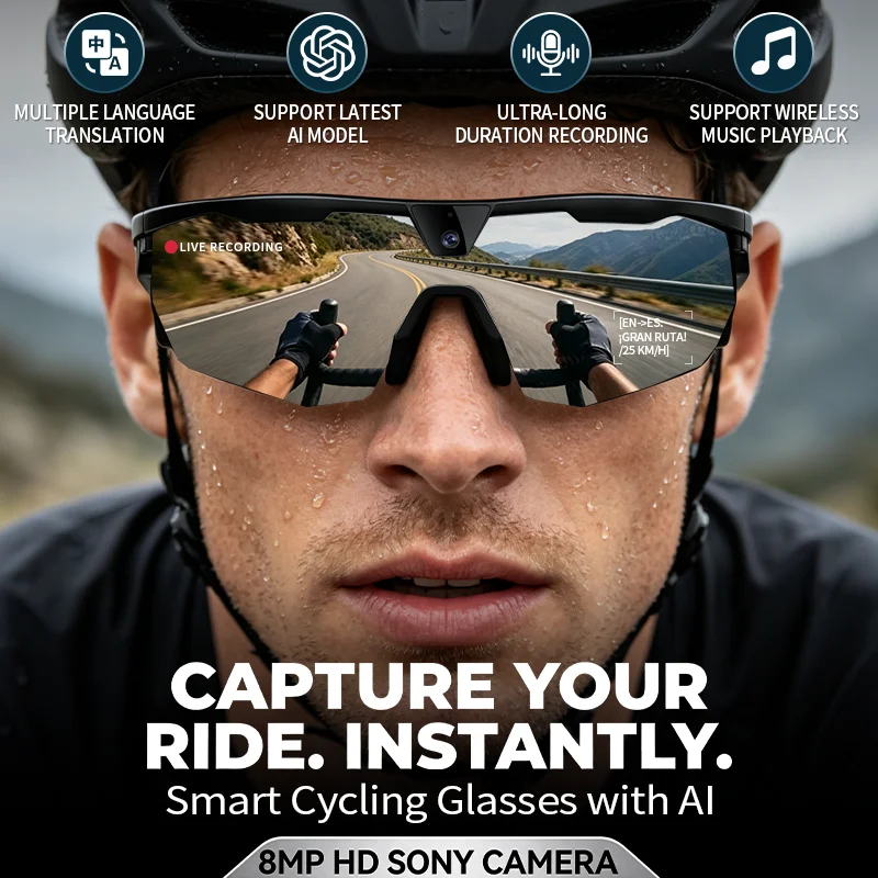 LIGE New AI Smart Sports shooting&recording Glasses 800W Camera HD Anti-shake Bicycle Riding Shooting Artifact Windproof Goggles