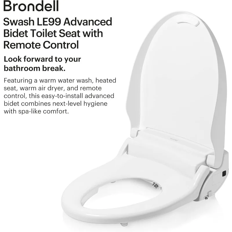 LE99 Bidet Toilet Seat, Fits Elongated Toilets, Electric Bidet with Remote, Warm Air Dryer, Strong Wash Mode, Stainless